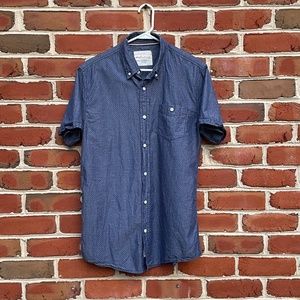 Mens Weatherproof Vintage Button Up Short Sleeve Blue Shirt